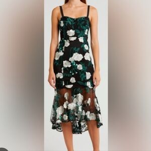 NWT Sam Edelmen Floral Black and Green Dress High Low Mermaid 4 Small Xs